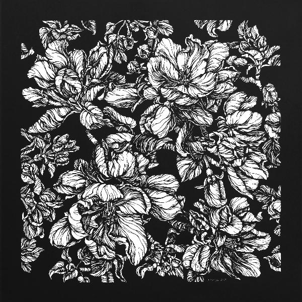 Apple Blossom Black and White Original Hand Cut Artwork. Spring Bloom. Paper Cutting Art. Floral Monochrome Illustration. Botanical Art. Graphic arts. Paper Art. Plants