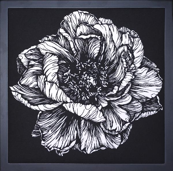 Peony Black and White Original Hand Cut Artwork. Paper Cutting Art. Floral Monochrome Illustration. Botanical Art. Graphic arts. Paper Art. Plants