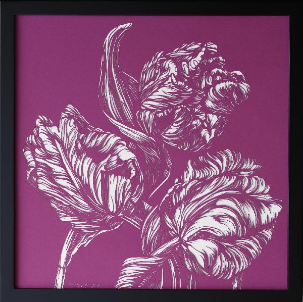 Pink Tulips Original Hand Cut Artwork. Floral Art. Graphic Arts. Botanical Illustration. Flower Drawing. Paper Cutting Art. Paper Art. 