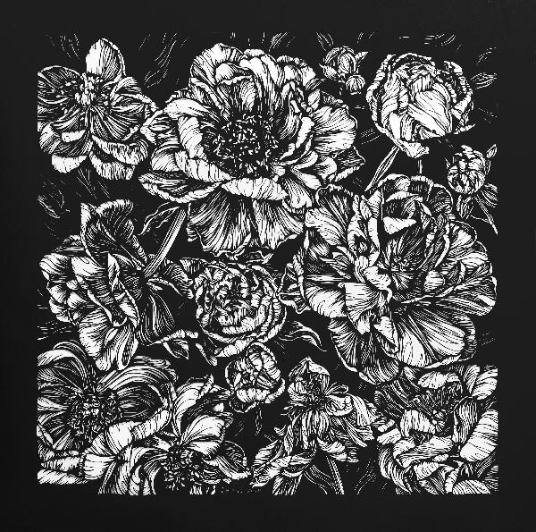 Peonies and Tulips Black and White Floral Illustration. Floral Art. Botanical Art. Graphic Arts. Peony Picture