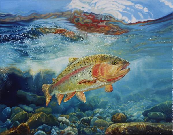 Oil Painting On Canvas, Fish, Ocean, Under Water, Rainbow Trout